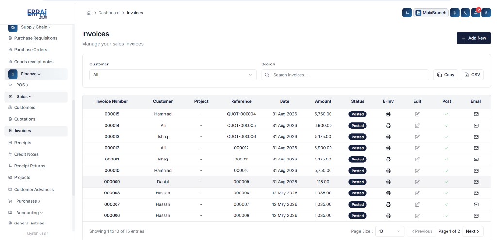 ERP invoices management